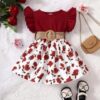 Baby Red Floral Trim Belted Dress