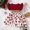 Baby Red Floral Trim Belted Dress
