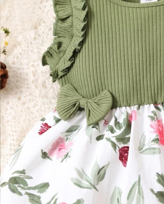 Green and White Floral Frock