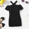 Black Criss Cross Cold Shoulder t-shirt