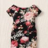 Baby Floral Print off Shoulder reglan Sleeves Shirt