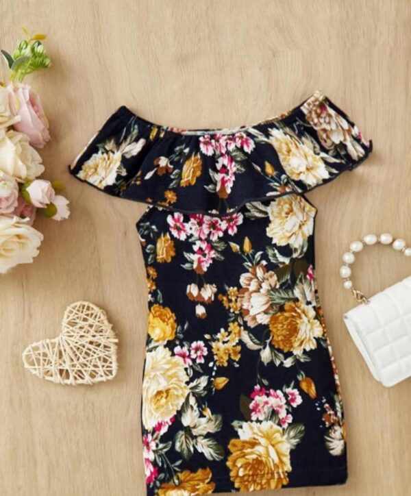 Baby Floral Print Ruffle Trim Dress