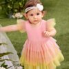 Pink and Yellow net Frock