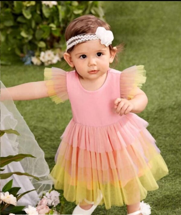 Pink and Yellow net Frock