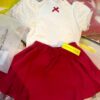 white and red skirt set