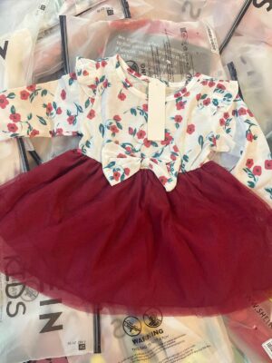 Red and White Full Sleeves Frock